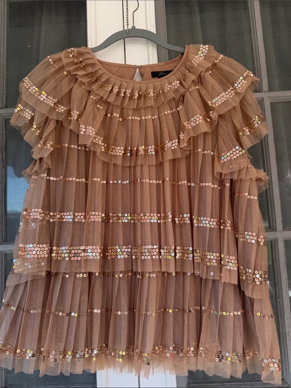 J. Crew L Ruffled Sequin Tiered Tulle Blouse
